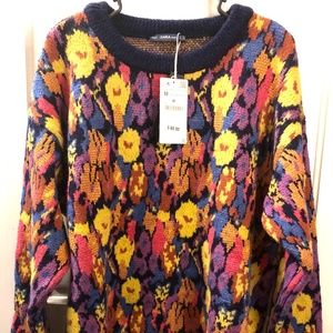 Zara Floral Flowers Colorful Oversized Sweater